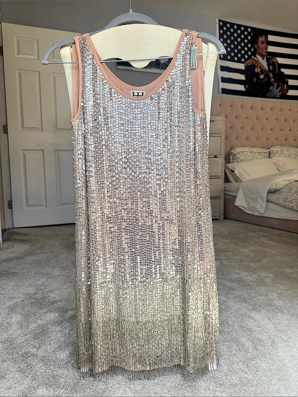 Haute Hippie Sequin Mini Dress in Pink & Silver Size Small Like New